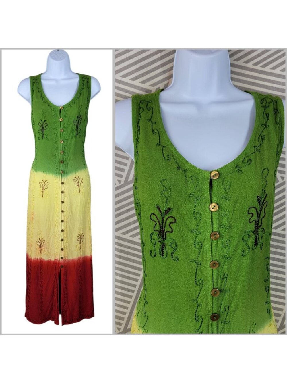 Vintage Tie Dye Boho Dress Medium Large XL Flair Skirt Renaissance Hippie Maxi